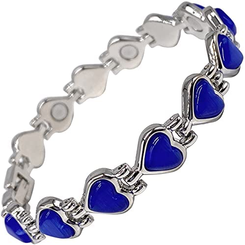 Helena Rose Ladies Blue Cats Eye Heart Shaped Magnetic Bracelet for Women - Valentine Jewellery for Her - Blue Stone Bangle with Gift Box