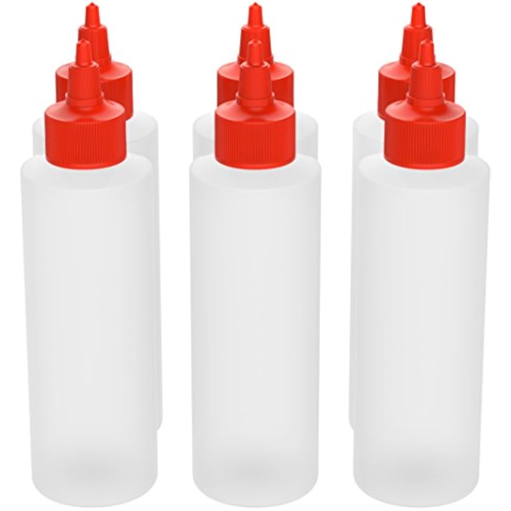 6pack Plastic Squeeze Bottles Condiment 8Ounce With Red TwistCap Set