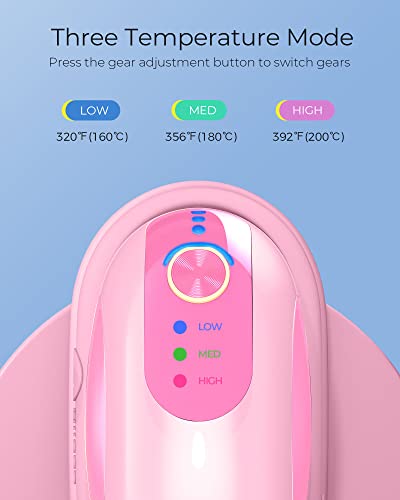 Hiipoo Mini Heat Press Machine for Pressing Small Objects T-Shirts, Shoes, Hats and Heating Transfer, Small Heat Press Portable Iron, 3 Heat Settings (Pink)