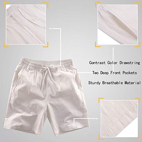 LTIFONE Mens 7" Inseam Causal Beach Shorts with Elastic Waist Drawstring Lightweight Slim Fit Summer Short Pants with Pockets(Light Grey,3XL)