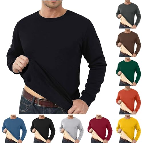 Mens Thermal Top Long Sleeve Sweatshirts Crew Neck Base Layer Fleece Lined Jumper Winter Base Layer Sweatshirts For Outdoor Running Hiking Black M