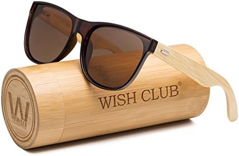 WISH CLUB Bamboo Cat Eye Sunglasses Colored Fashion UV Protect for Women Men with Case (Brown) 101