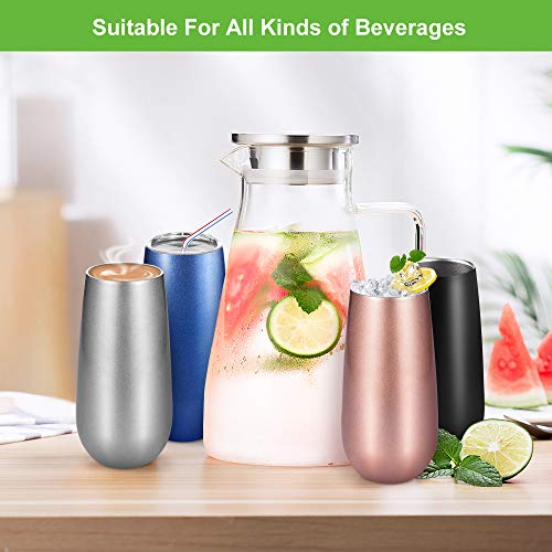 Champagne Flutes,Binken 4 Pack Stemless Champagne Flute,6 OZ Champagne Glasses Double Insulated Wine Tumbler with Lid and Cleaning Brush-Perfect for Hot or Cold Drinks (4 Different Colors) - Thumbnail 3