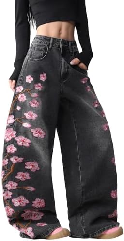RILGOU Y2K Gothic Grunge Vintage Casual High Waist Loose Straight
