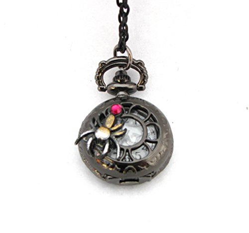 Steampunk Spider Mini Pocket Watch Necklace Black Widow