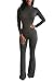 Pink Queen Women's Winter Long Sleeve Fleece Lined Shirt Bodycon Jumpsuit Romper