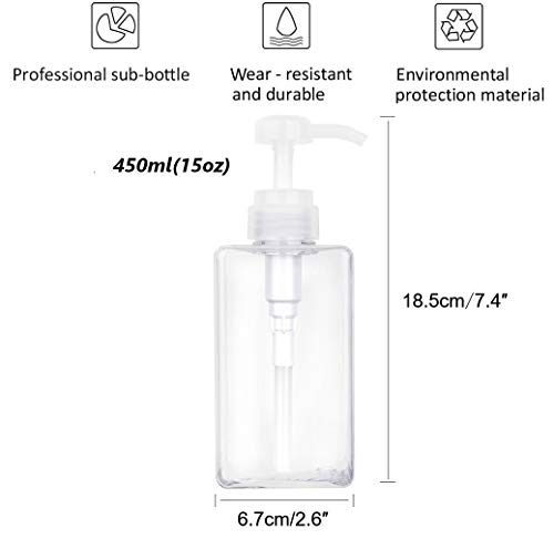 JiatuA Pump Bottle, Refillable Plastic Empty Lotion Soap Dispenser Liquid Container for Bathroom Shampoo and Body Wash, 15oz/450ml Clear 2 Pack