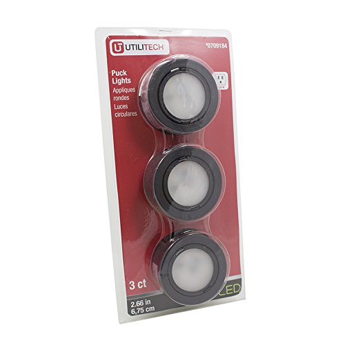 UPC 714176005263, Utilitech LED Puck Lights, Under Cabinet Lighting Kit for your Closet Lights, Kitchen,2.66&quot; Width x 1&quot; Height,3000K Warm White Inclusive of all Accessories, Pack of 3 Puck Lights