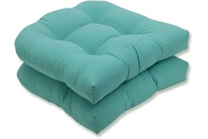 Pillow Perfect Pompeii Solid Indoor/Outdoor Wicker Patio Seat Cushion Reversible, Weather and Fade Resistant, Round Corner - 19" x 19", Blue, 2 Count