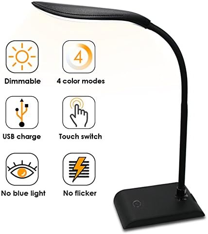 Dimmable LED Desk Lamp Leather Texture LED Table Lamp Modern Desk Light Gift for Student 4 Color Mode, Dimmable Gradient Brightness, Flexible Gooseneck, Eye-Protection, Touch Control, Memory Function