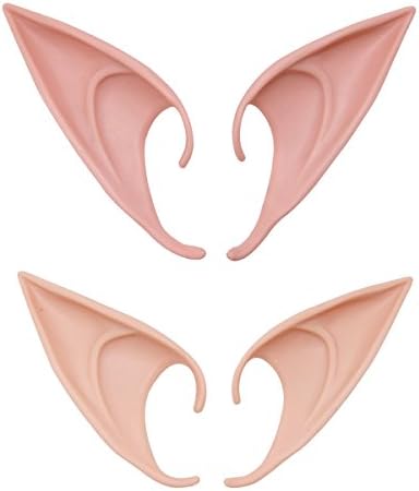 Urbebe Lifelike Non-toxic Latex Fairy Pixie Elf Ears Soft Pointed Ears for Halloween Cosplay Costumes Party Supplies, 2 Different Pairs(4.7-inch by 1.8-inch)