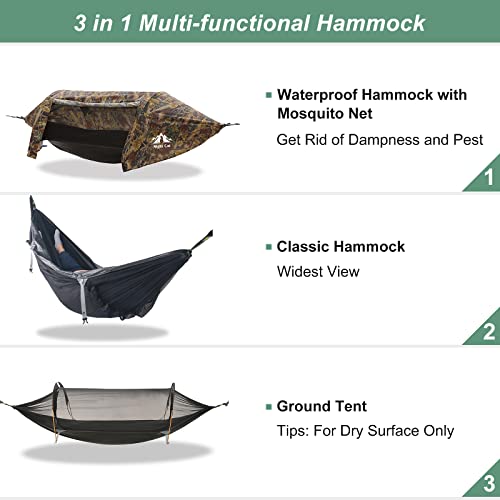 Night Cat Rainfly 1 Person Hammock Tent with Mosquito Net Waterproof Hiking Garden Camping Backyard Wild
