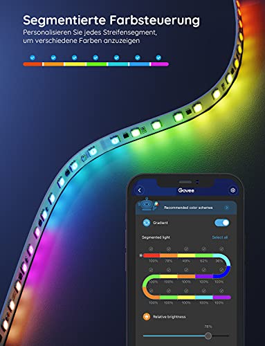 Govee LED Strip, RGBIC LED Strip 5 m, Music Sync, Segment Control, Colour Changing, 64 Scene Modes, Controllable via App, for Party, Home, Bedroom, TV