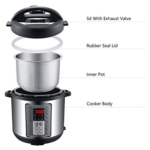 Electric Pressure Cooker 6 Quart(2-6 person),9 in 1 Crock Pot Pressure Cooker in Multipurpose, 14 Programmable with Stainless Steel Inner Pot,Slow Cook,Saute,Steamer,Cake Maker,Rice Cook and et.