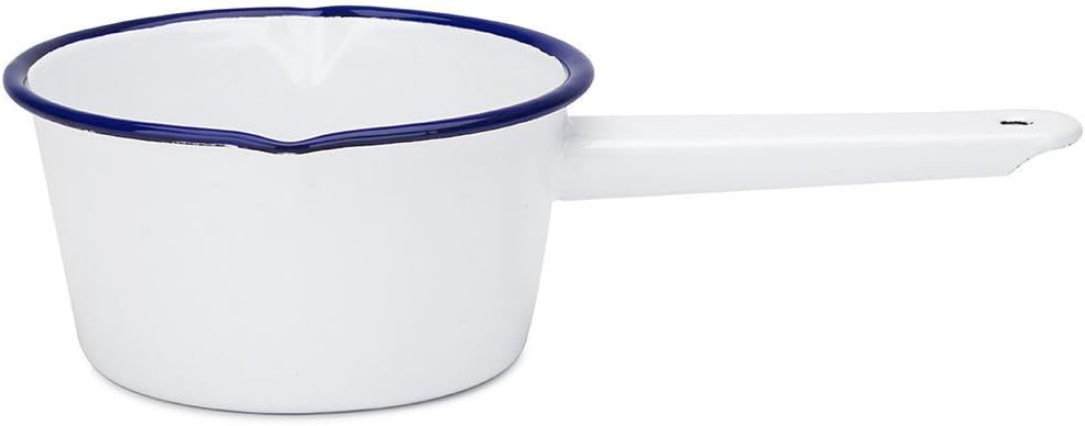 Falcon Enamel Traditional White Blue Rim 14cm Milk Pan Sauce Soup Gravy Camping