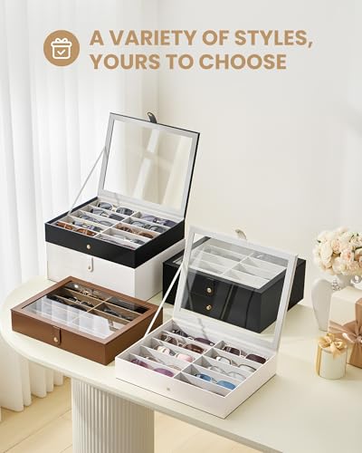 Lolalet 10/20 Slots Sunglasses Organizer Box, Eyeglasses Eyewear Display Case for Multiple Pairs of Glasses Collection Holder
