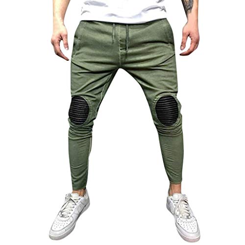 AgrinTol Mens Sports Pants, Men's Spring Winter Joggers Solid Patchwork Drawstring Sweatpants Trouser Pants Army Green - Thumbnail 5
