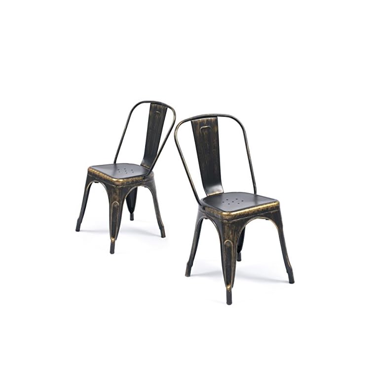 BELLEZE Vintage Style Metal Dining Chairs Antique Black (Set of 4
