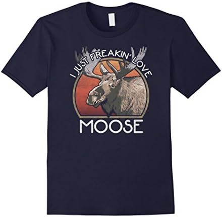 Men's I Just Freakin' Love Moose Animal Lover T shirt Retro Slogan XL Navy