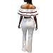 Lkous Women Off Shoulder Flounce Crop Top and Wide Leg Long Pants 2 Piece Outfit Set
