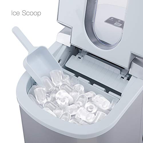 YONGTONG Portable Ice Maker Countertop, Easy-Use 8 Mins Automatic Ice Cube Maker, 26 lbs Ice Per Day, 2 Ice Cube Size, Quiet and Fast Electric Ice Maker Machine with Ice Scoop and Ice Basket, Silver