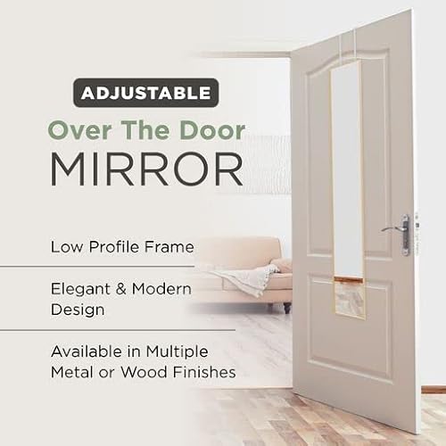 Mirrotek Full Length Adjustable Over The Door Mirror Gold Aluminum Finish  Hanging Instant Install Long Ful