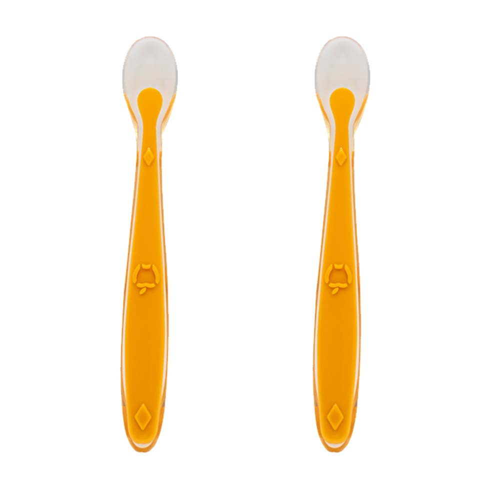 Callowesse Baby Long-Lasting Durable Silicone Spoons with Easy Grip, Soft Tips, BPA-Free, Dishwasher and Microwave Safe, Bright Colours to Make mealtimes More Fun 2 Pack - Orange