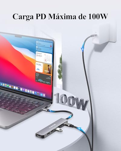 LENTION USB C Hub HDMI 4K@60Hz, PD 100W, SD/TF Card Reader, USB 3.0 & 2.0, 7 in 1 USB C Adapter for MacBook Pro/Air 2026-2016, New iPad Pro, Surface, iPhone 17 Plus Pro MAX and More (Grey)