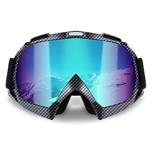 TekkPerry Motorcycle Goggles, UV Protection Safety Goggles Ski Goggles Snowboard Motocross Goggles Bicycle Dirt Bike Off Road Racing Goggles, Adjustable Strap Anti-Glare Windproof Outdoor Goggles