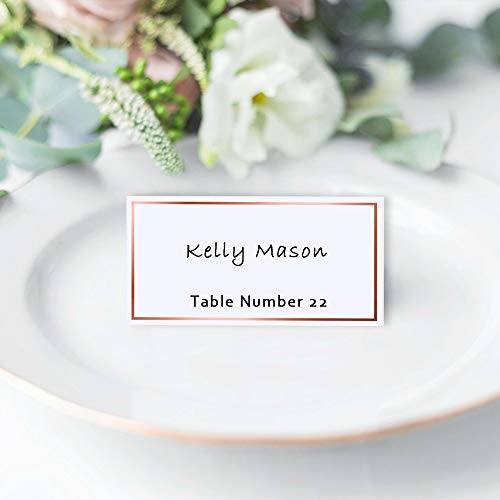 Exquiss 50 Pcs Rose Gold Foil Border Place Cards Name Tags Seating Cards Blank Place Cards White Cards Perfect for Wedding Party Birthday Baby Shower Event - 4 x 2 inches