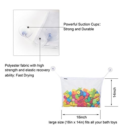 SOGODE Bath Toy Organizer - High Quanlity Mesh Bag (18" x 14" storage) + 2 Bonus Strong Hooked Suction Cups, White - Image 3