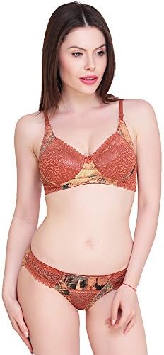 Mrasis Non-Padded | Non-Wired |Oak Wood Print Multiway Bridal Bra/Panty Set for Women, Girls