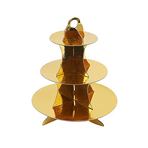 Set of 12 Pcs Cupcake Stands Gold Paper Cardboard Disposable Cake Candy Fruits Dessert Plate Rectangular Round Serving Tray for Wedding Home Birthday Party