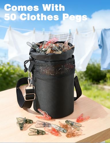 Mellbree Peg Bag for Washing Line with 50 Pegs, Clothes Peg Bag with Shoulder Strap for Laundry Clothes Pegs, Indoor Outdoor Pegs Organizer Storage Use