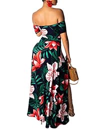 Vestido largo de manga corta con estampado floral para mujer, con hombros descubiertos