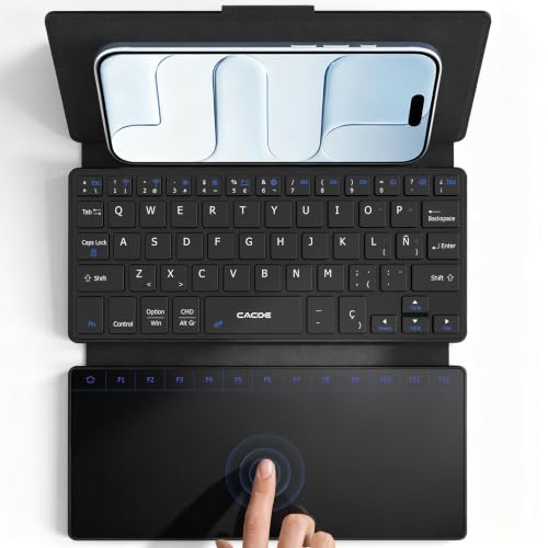 CACOE Mini Teclado Bluetooth con Panel Táctil para Teléfono Móvil, Ultrafino Plegable, Doble Canal, QWERTY Teclado con Soporte de Posición para Smartphone y Más iOS, Android, Windows, Negro con Panel