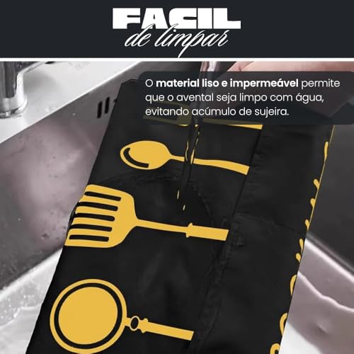 Avental de Cozinha Impermeável com Bolsos Frontais - Avental para Cozinhar Unissex - Ajustável Confortável - Ideal para Limpeza, Churrasco, Lavanderia e Uso Doméstico - UpShop