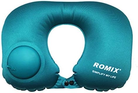 ROMIX Self Inflatable Travel Pillow U Shaped Neck Pillow with Draw String Bag,360 Degree to Protect Your Neck, Head, Chin.(Blue)