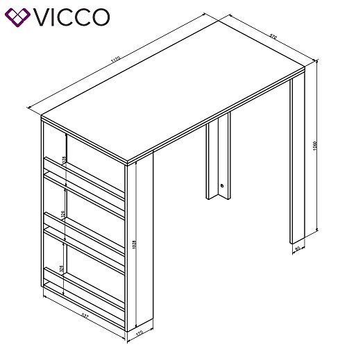Vicco Bartisch Bar Weiß Anthrazit Tresen Bartresen Stehtisch Tisch Tresentisch Bistrotisch Küche mit 3 extra Fächern… – Bild 4