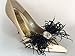 Detachable Black Ostrich Feather Bow and Rhinestone Brooch Shoe Clips Set of Two