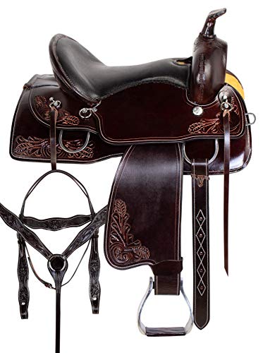 AceRugs Trail Riding Horse Saddle Set Western TACK Headstall REINS Breastplate Premium Cowhide Leather (Brown Dark, 17)