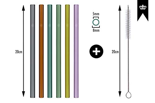 The Empire Products® Wiederverwendbare Premium Glas Strohhalme inkl. Reinigungsbürste - Glas Trinkhalme bunt gerade 6… – Bild 3