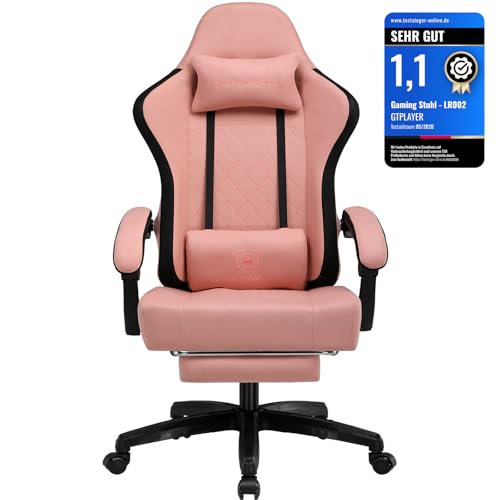 GTPLAYER Gaming Stuhl Ergonomischer Gaming Sessel Schreibtischstuhl mit Stoffoberfläche, Federsitzkissen, Verbindungsarmlehnen und Fußstütze 150KG, Sc