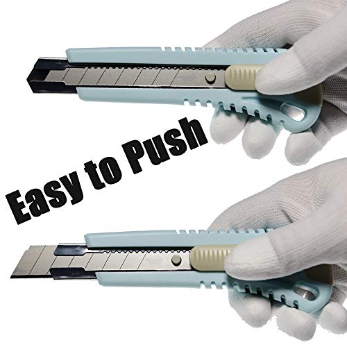 WEKOIL Utility Knives Retractable Box Cutter,18mm Wide Snap Off Blade Knife,11 Carbon Steel Blades,Hobby Art Paper Knives with Comfortable Handle,Heavy Duty for Office Home Warehouse,Blue - Thumbnail 4