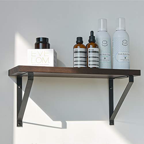 Labcosi Dark Brown Floating Shelves, 2Pack Farmhouse Wooden Wall Decor