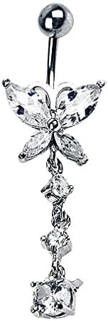 FanC, Sweet Triple Clear Crystal Dangle Pendant Butterfly Shaped Navel Ring