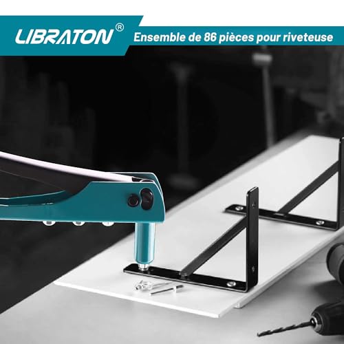 Libraton 80 Pieces Manual Riveter Rivet Pliers Interchangeable Set with Rivets for 4 Types of Rivets HSS Drill Bits Riveter for Automotive, Railway, Furniture, Instrument