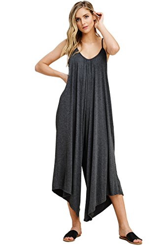 Annabelle Women's Plus Size Spaghetti Strap Deep V-Neck Loose Wide Leg Maxi Jumpsuit with Pockets Mid Grey XXX-Large J8030P