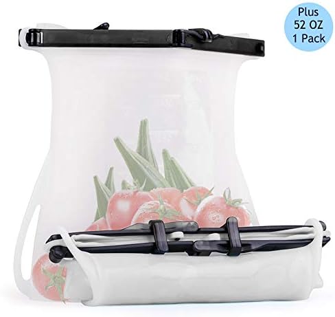 Reusable Silicone Food Storage Bag,Great Keep Food Fresh For a Long Time. Easy to Carry, to Clean and Sealed,Safely use in the Fridge,Dishwashers and Microwave Ovens.| 1Pack 52oz (White)