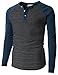 H2H Mens Casual Basic Cotton V-neck T-shirts with Point Shoulder Button Leather Pocket CHARCOALBLUE US M/Asia L (CMTTL077)